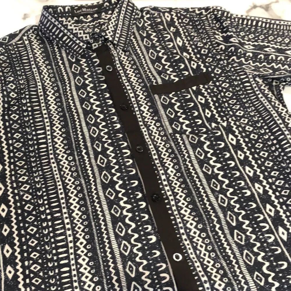 Luc Matton Designer Short Sleeve Button Front Mens Large